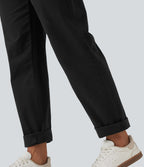 Pantalon coton fuselé taille mi-haute avec poches
