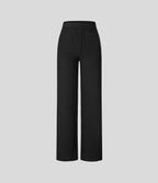 Pantalon Jogging en Fleece Thermique Jambe Droite Boutons Taille Haute Plusieurs Poches