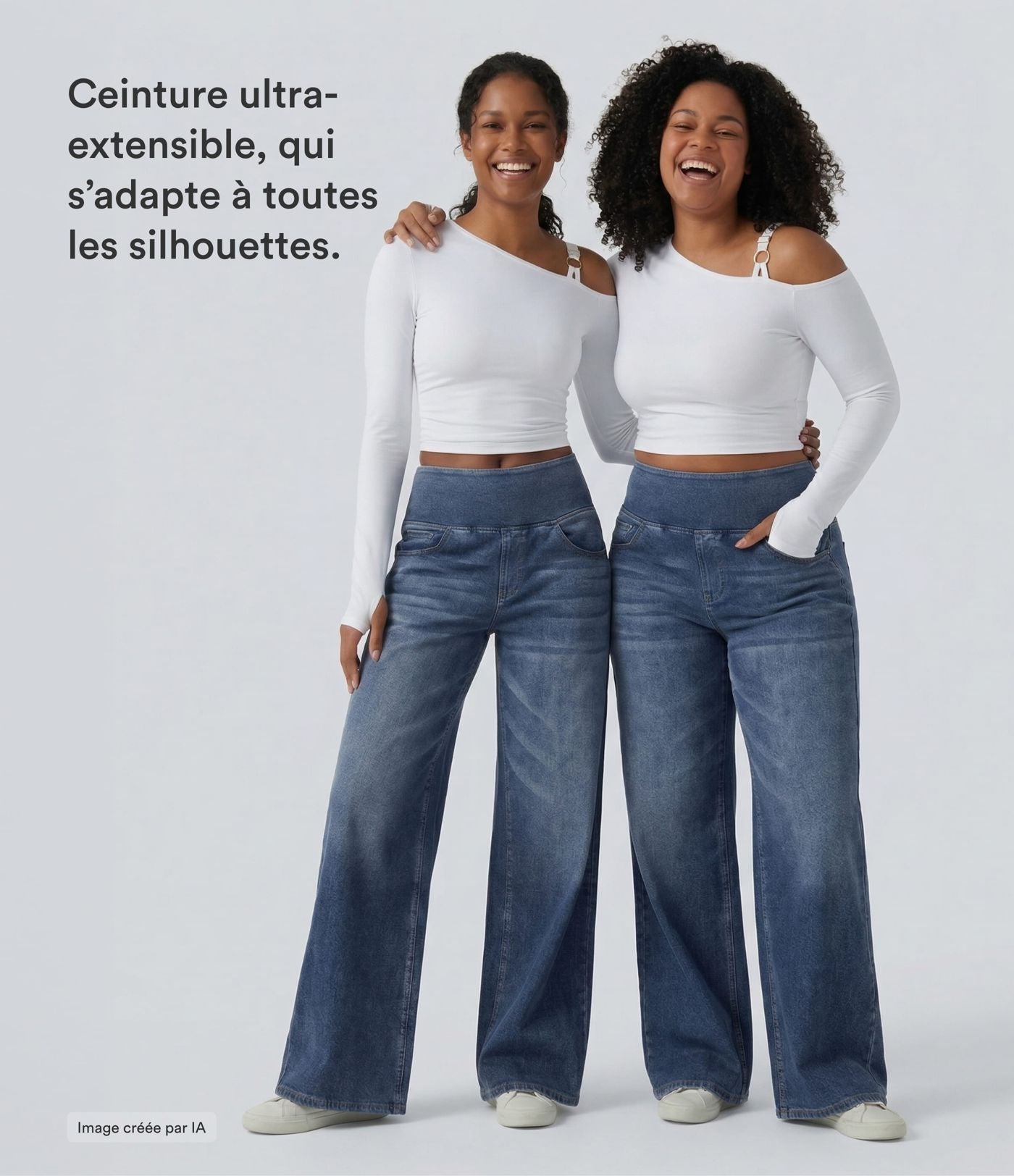 Halara Flex™ Jean large casual baggy taille mi-haute en lyocell drapé effet délavé, avec poches