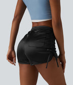 Short décontracté satiné taille haute avec cordon de serrage froncé et poche