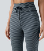 Pantalon de yoga évasé à rayures, taille haute, cordon et poches