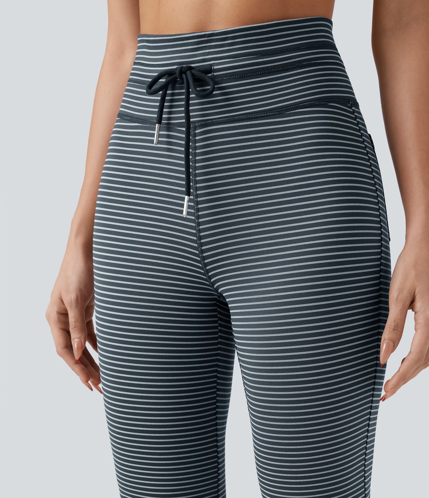 Pantalon de yoga évasé à rayures, taille haute, cordon et poches