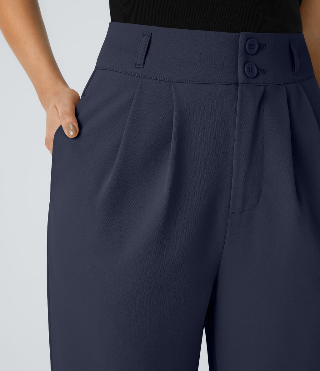 Pantalon de travail Halara Flex™ droit froncé avec poche zippée, taille haute