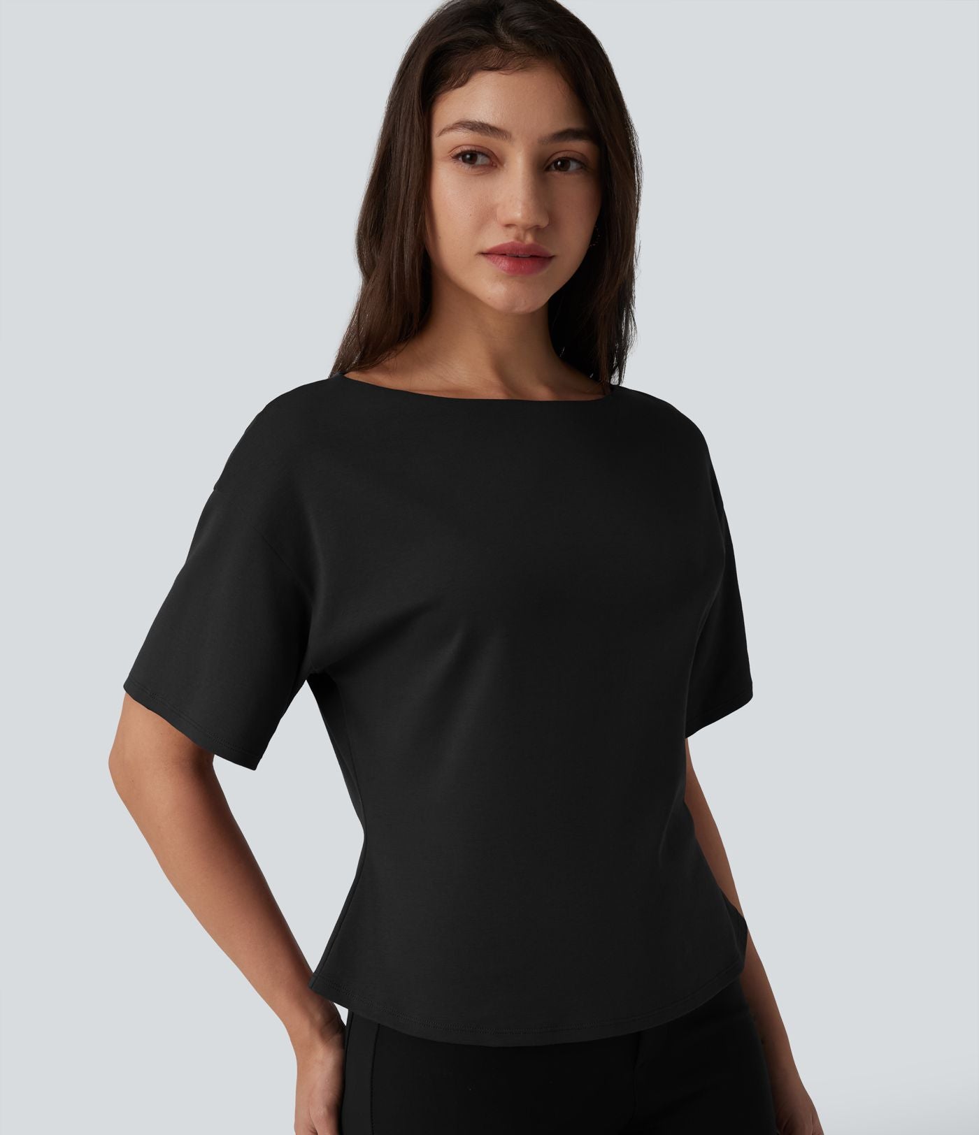 T-shirt tailleur col bateau manches courtes en coton