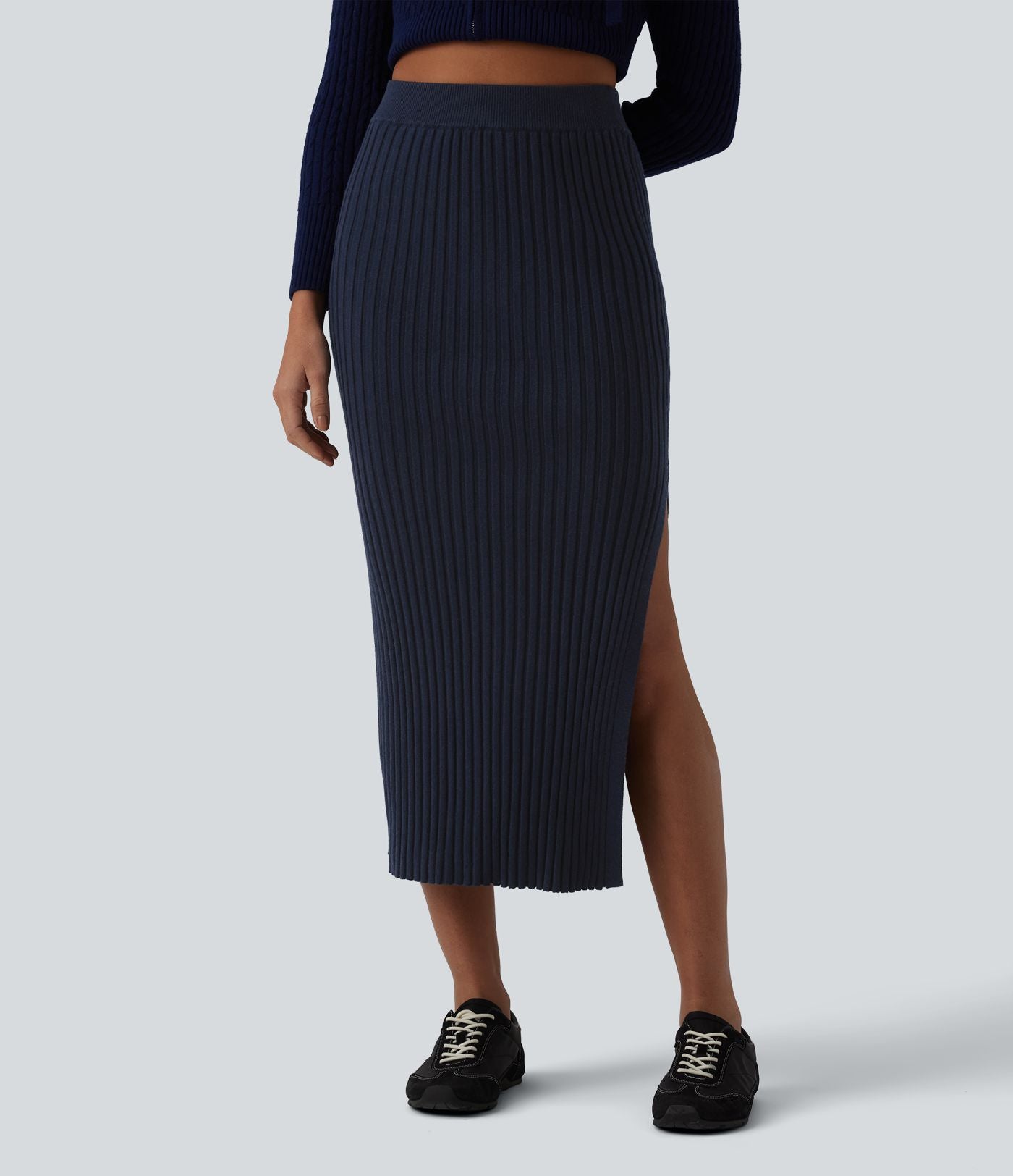 Jupe midi casual en maille taille haute