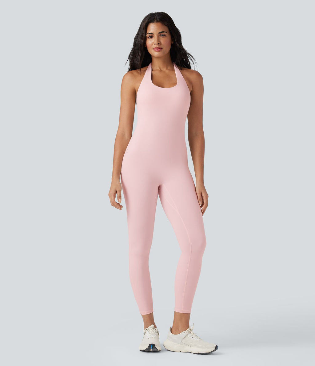 Combinaison de yoga moulante SoftlyZero™ aérée dos-nu dos noué à découpes et fronces