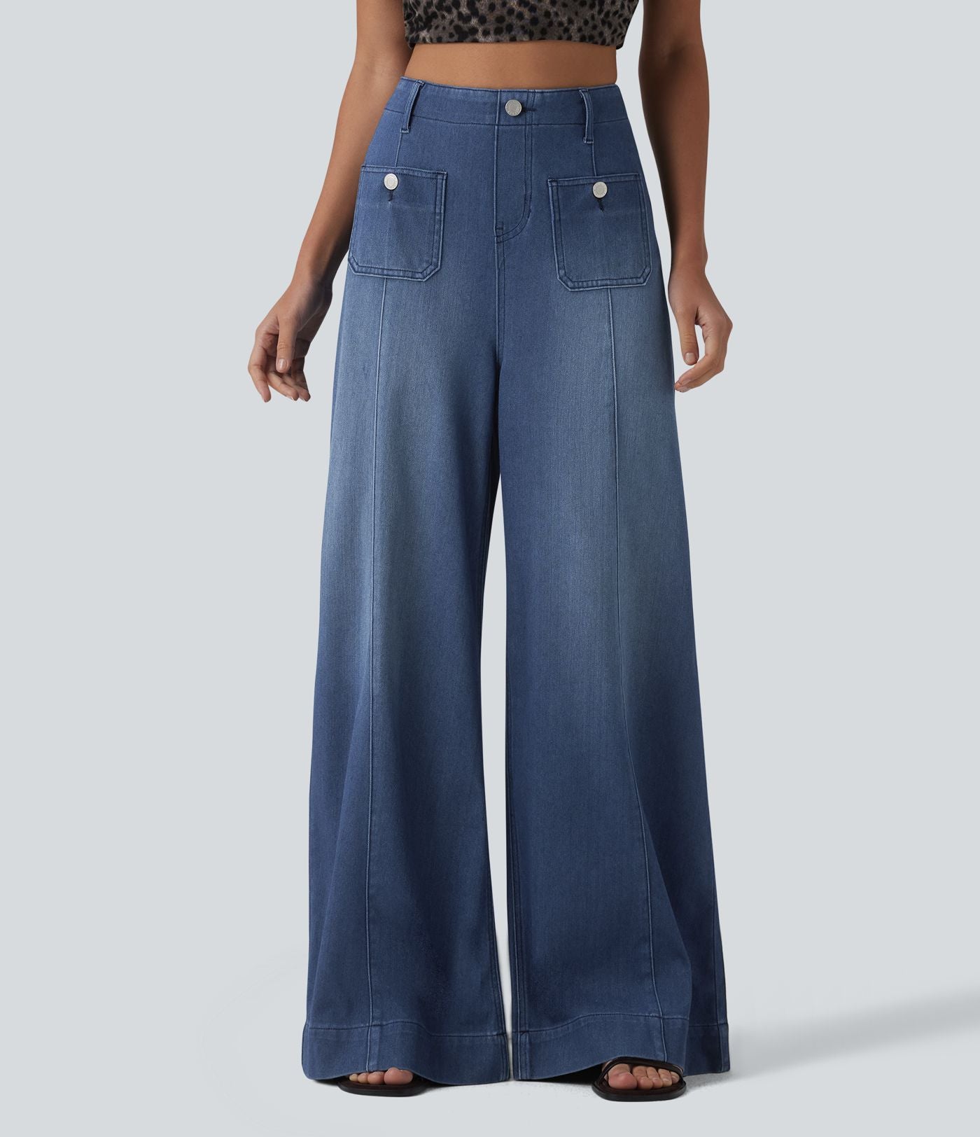 Halara Flex™ Jean évasé casual large taille haute avec poches