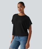 T-shirt décontracté col rond manches courtes chauve-souris