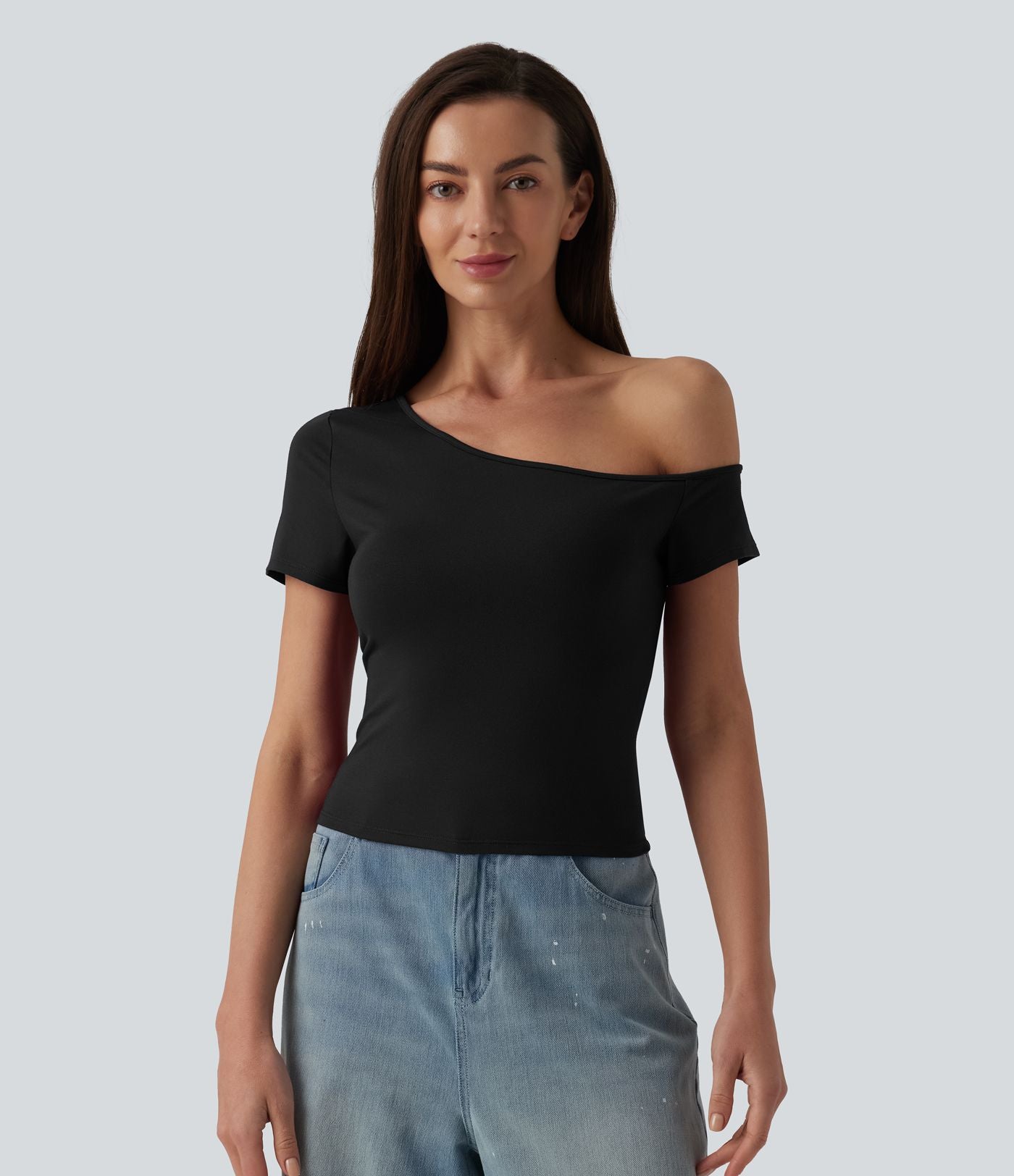 T-shirt décontracté asymétrique manches courtes