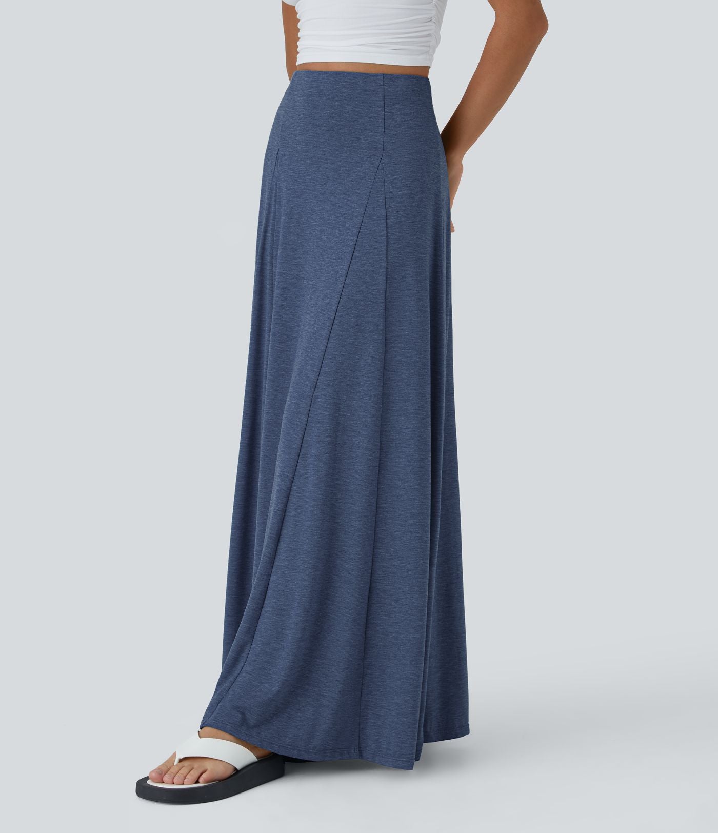 Jupe Évasée Casual Longue Fermeture Éclair Latérale Taille Haute