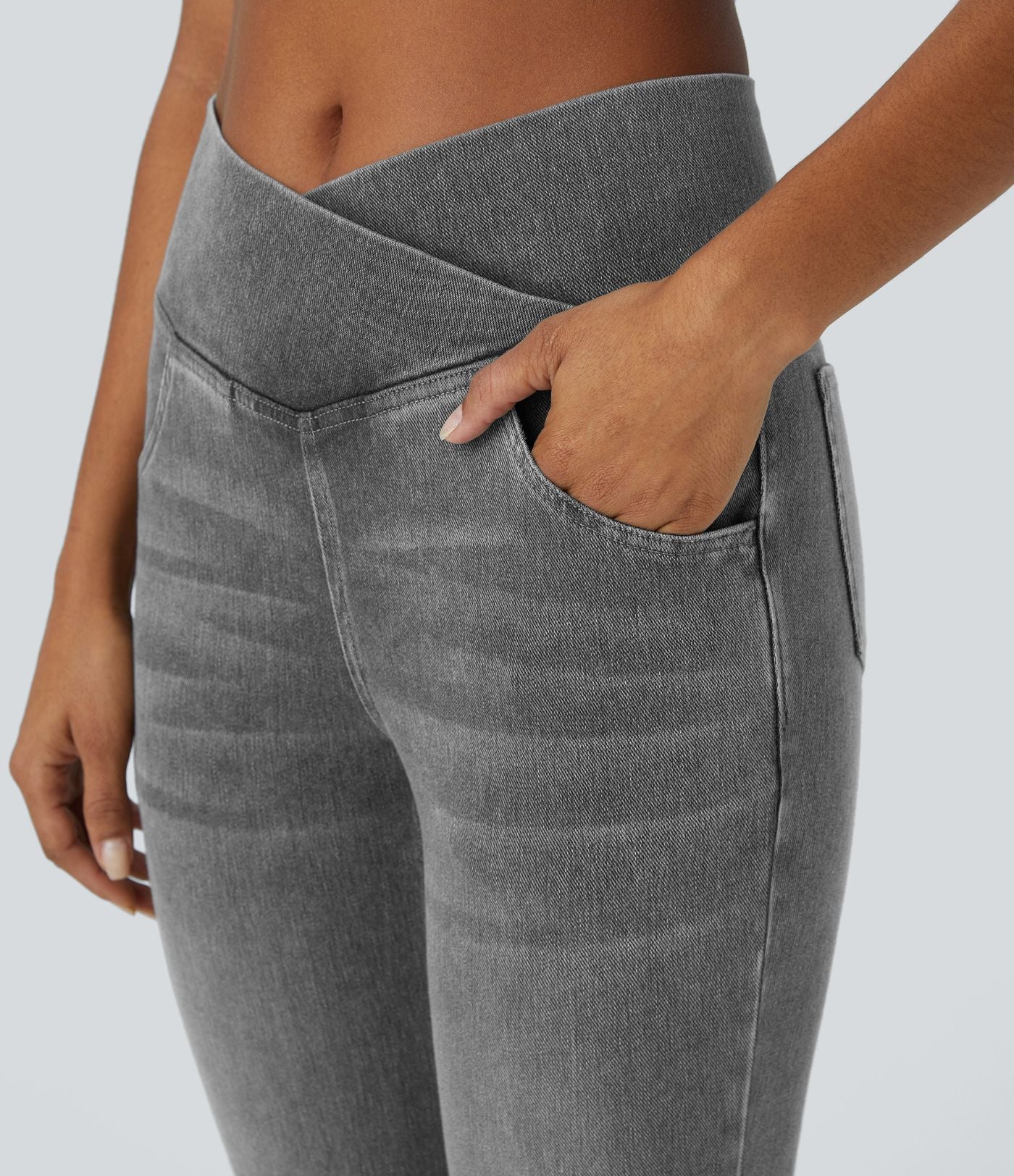 Halara Flex™ Jean Évasé à Taille Haute avec Poche Crossover Tissu Élastique Lavé
