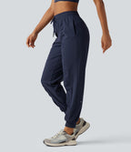 Jogging de running taille haute, cordon de serrage, fronces, coupe fuselée, séchage rapide, à effet frais InstantCool, avec poches, protection solaire UPF40+
