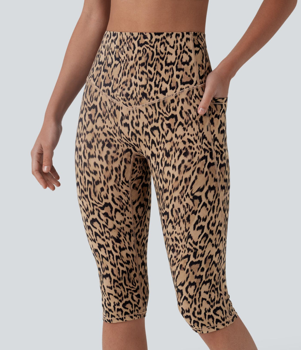 Legging 3/4 de yoga taille haute gainant imprimé léopard Halara UltraSculpt™ avec poches