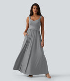 Robe longue fluide sans manches avec brassière intégrée (Bonnets E-G) et poches