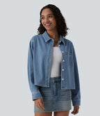 Halara Flex™ Chemise casual rayée en denim à manches longues avec poche