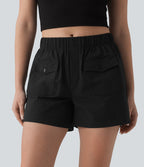 Short casual ample séchage rapide taille mi-haute aspect froissé avec poches à rabat