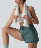 Short running 2-en-1 taille haute avec cordon de serrage et poches