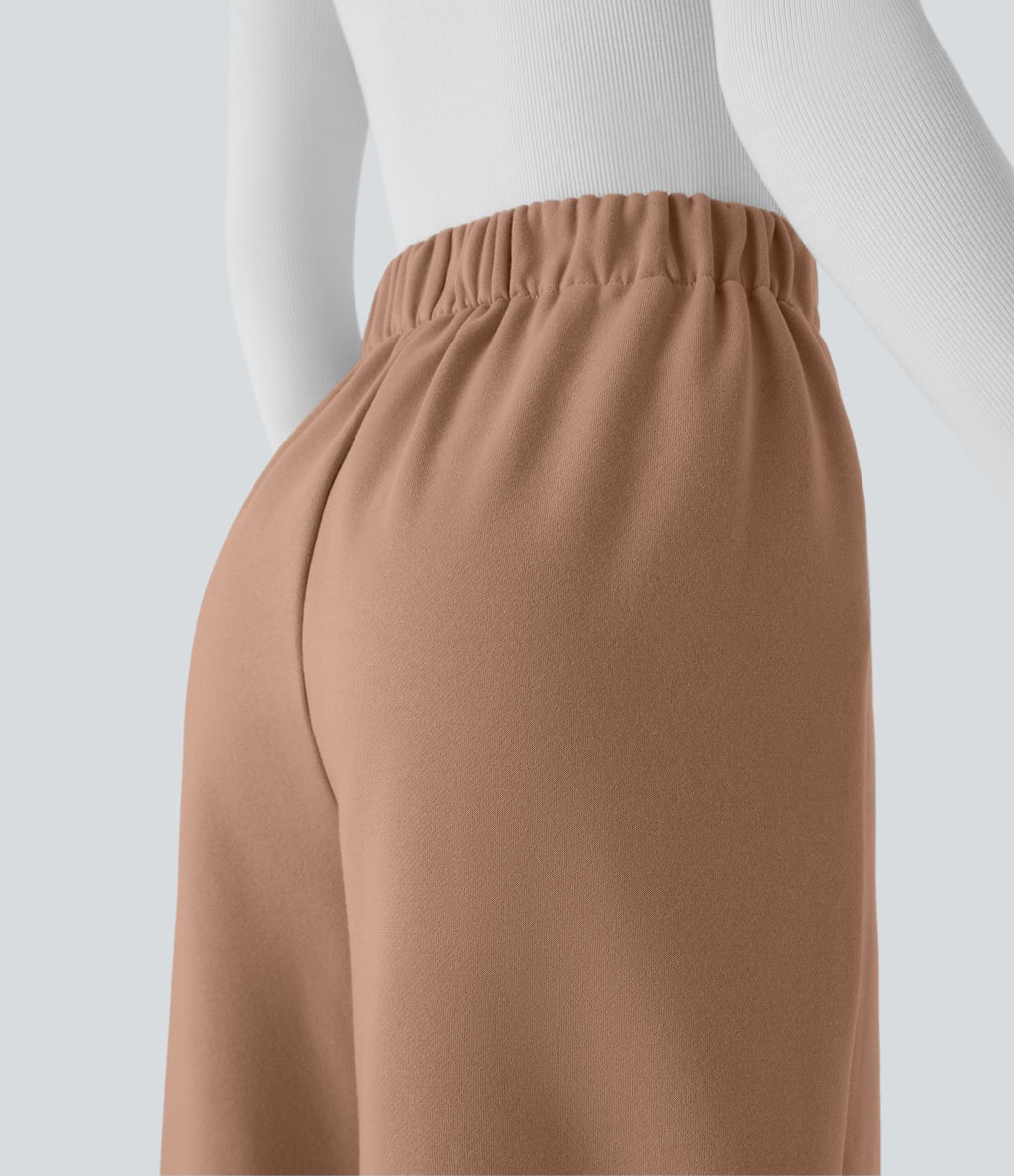 Pantalon Jogging Thermique Taille Haut Jambes Larges Poche Latérale Plissée en Fleece
