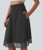 Jupe casual mi-longue gainante taille haute en mesh à pois avec poches