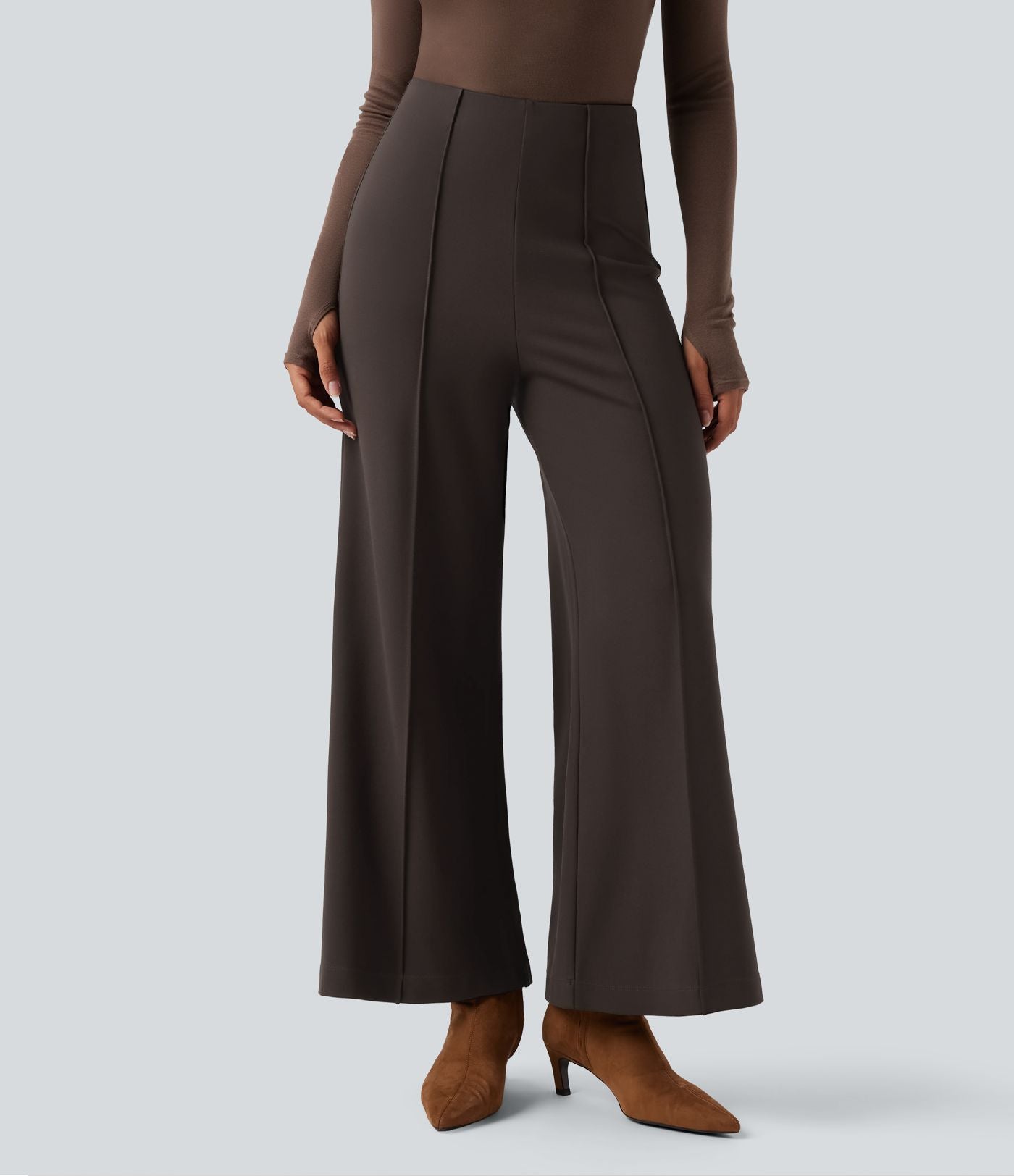 Pantalon tailleur taille haute évasé ample en ponte roma résistant