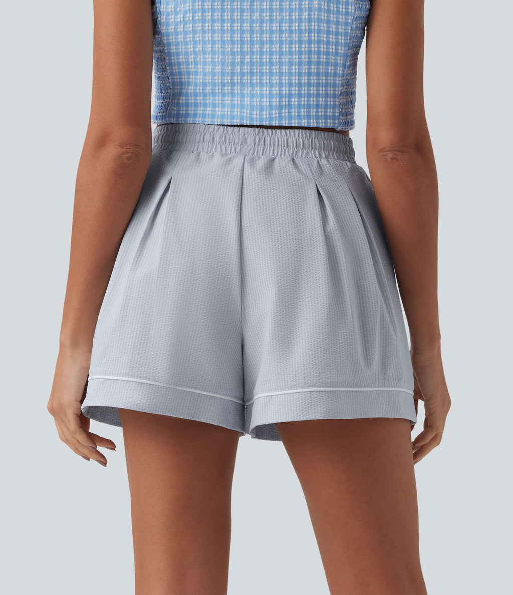 Short tailleur ample vacances froissé à plis séchage rapide taille haute avec cordon de serrage et poches