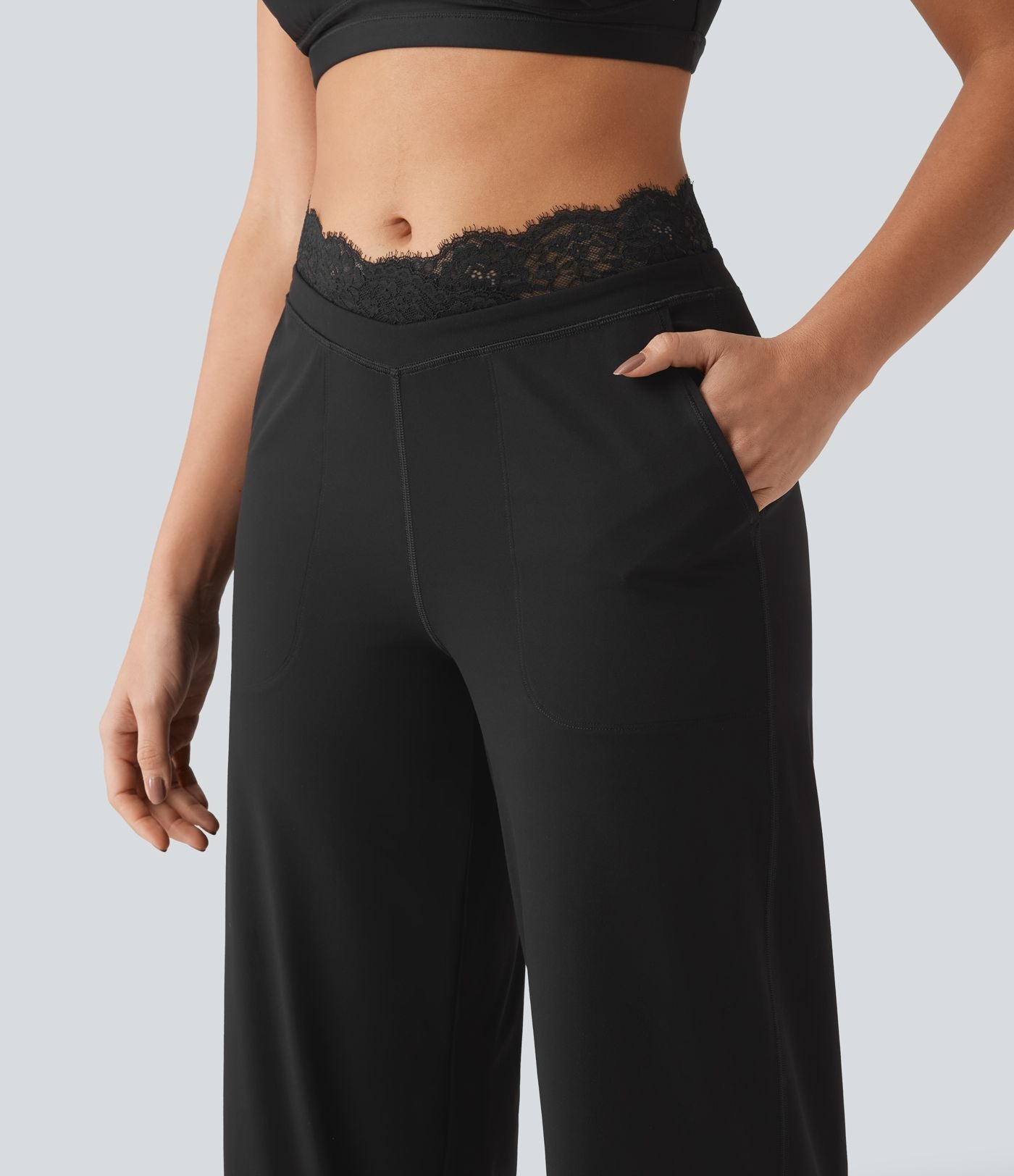Pantalon de yoga Halara UltraSculpt™ droit taille haute gainant avec dentelle contrastée et poches