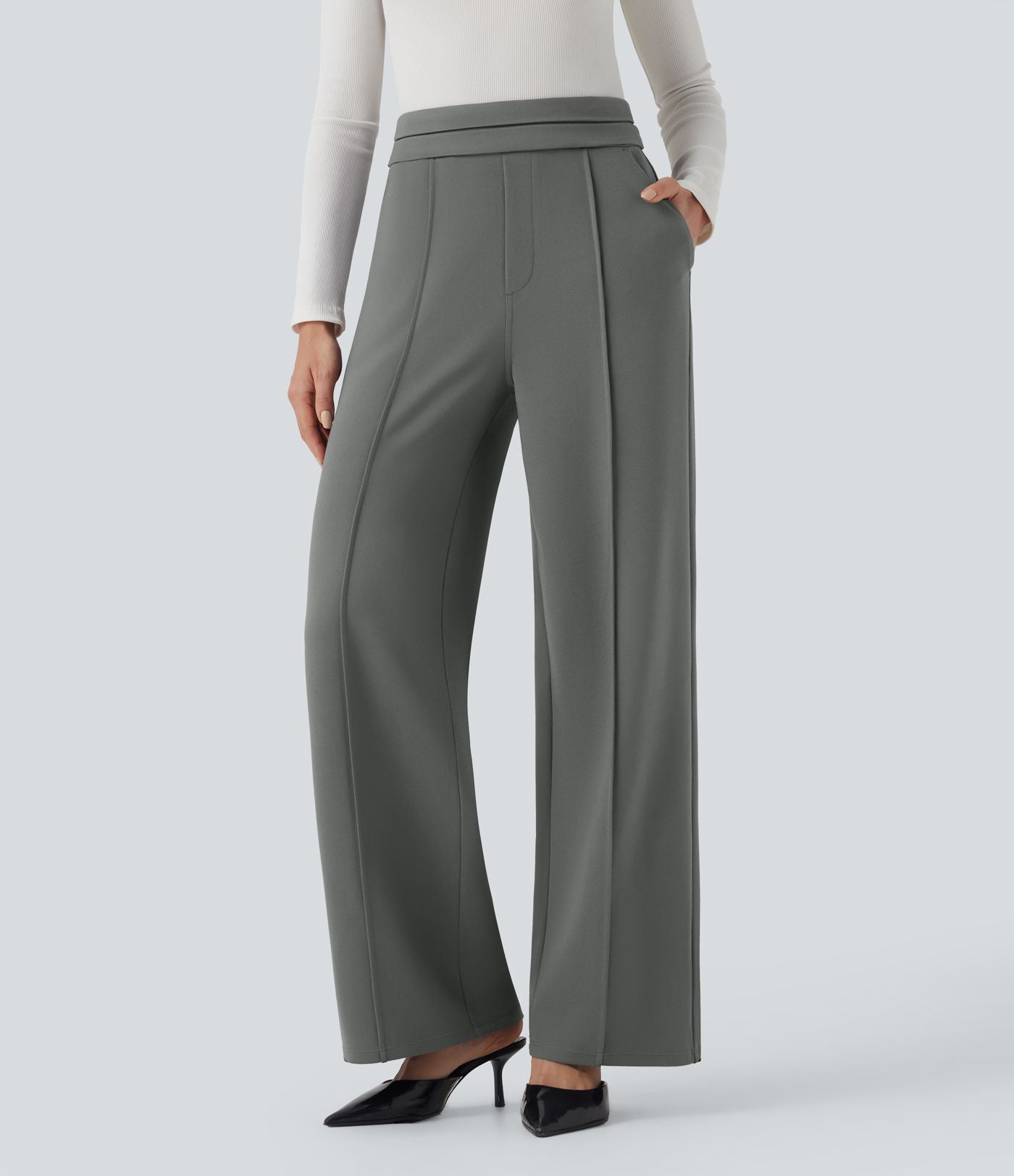 Pantalon tailleur coupe droite taille haute Halara Flex™ avec poches