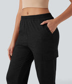 Jogging jogging cargo thermique décontraction taille mi-haute séchage rapide chiné avec poches - UPF40+