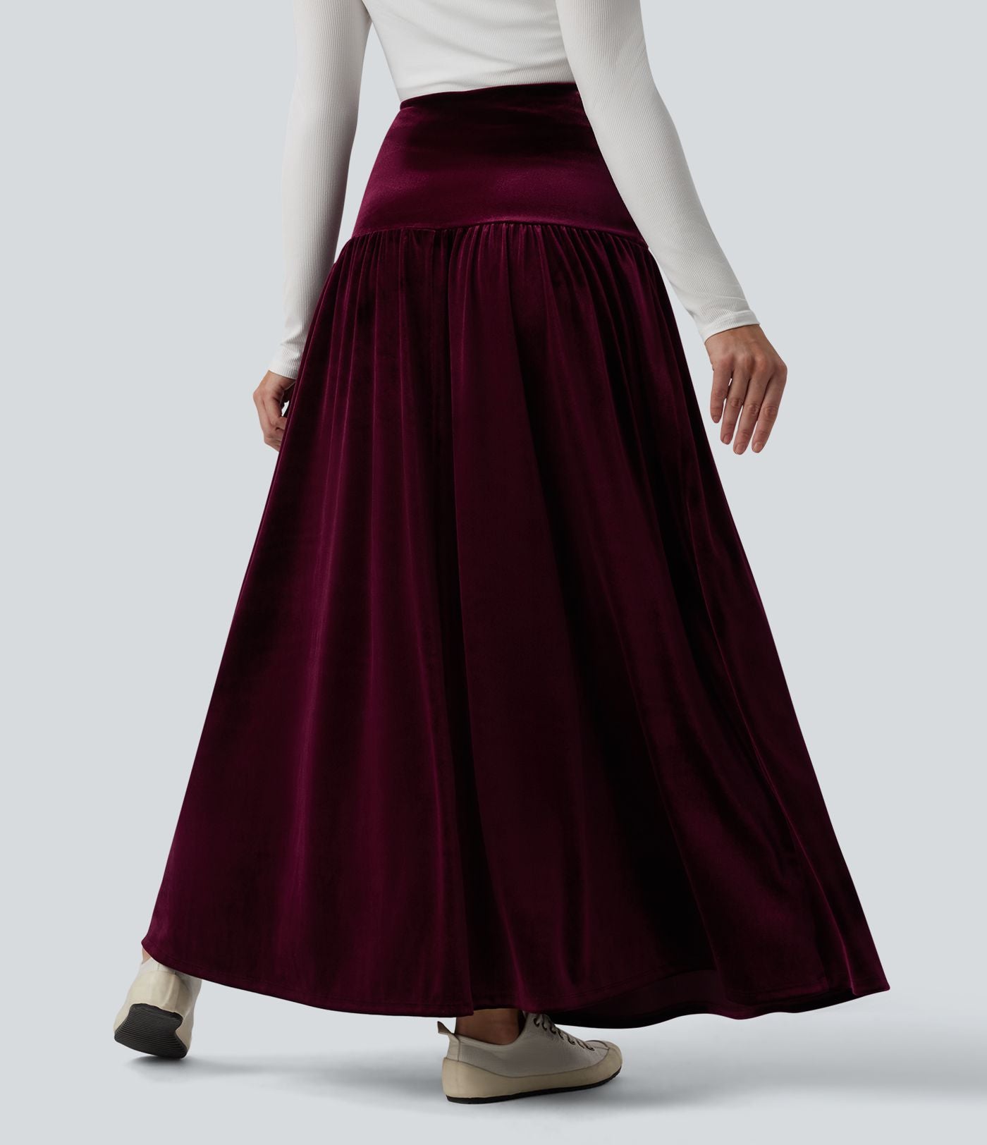 Jupe longue casual trapèze velours taille haute