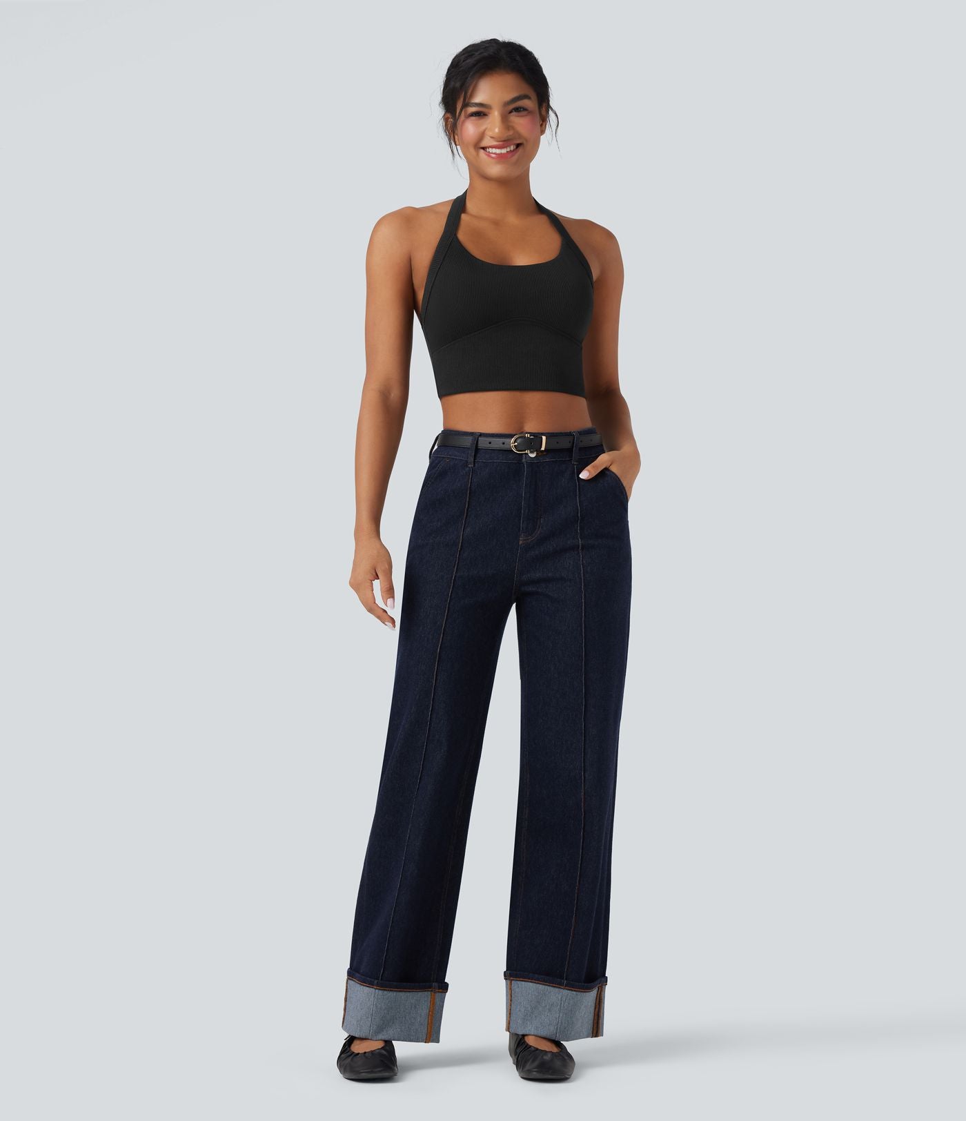 Débardeur décontracté cropped maille côtelée dos-nu boucle réglable