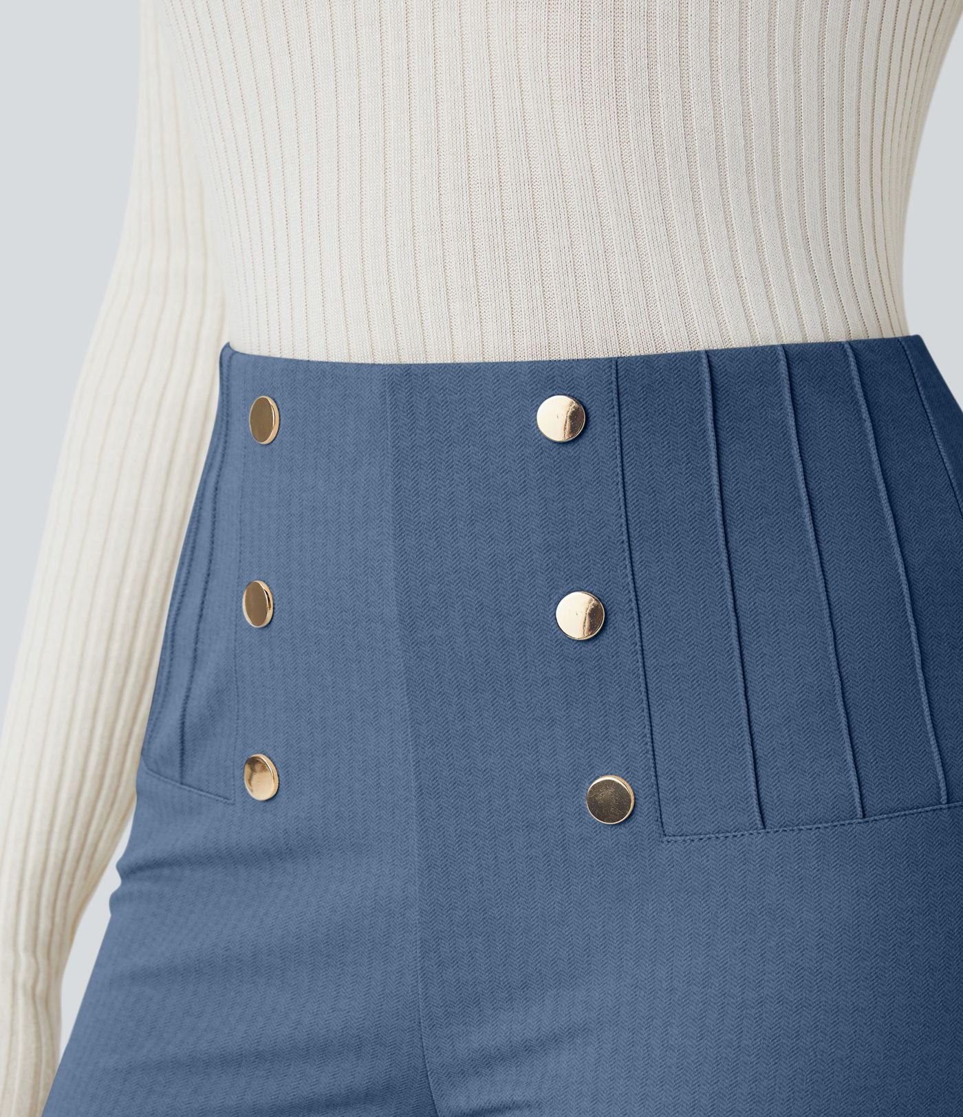 Pantalon tailleur skinny gainant taille haute à chevrons avec poches arrière zippées décoratives