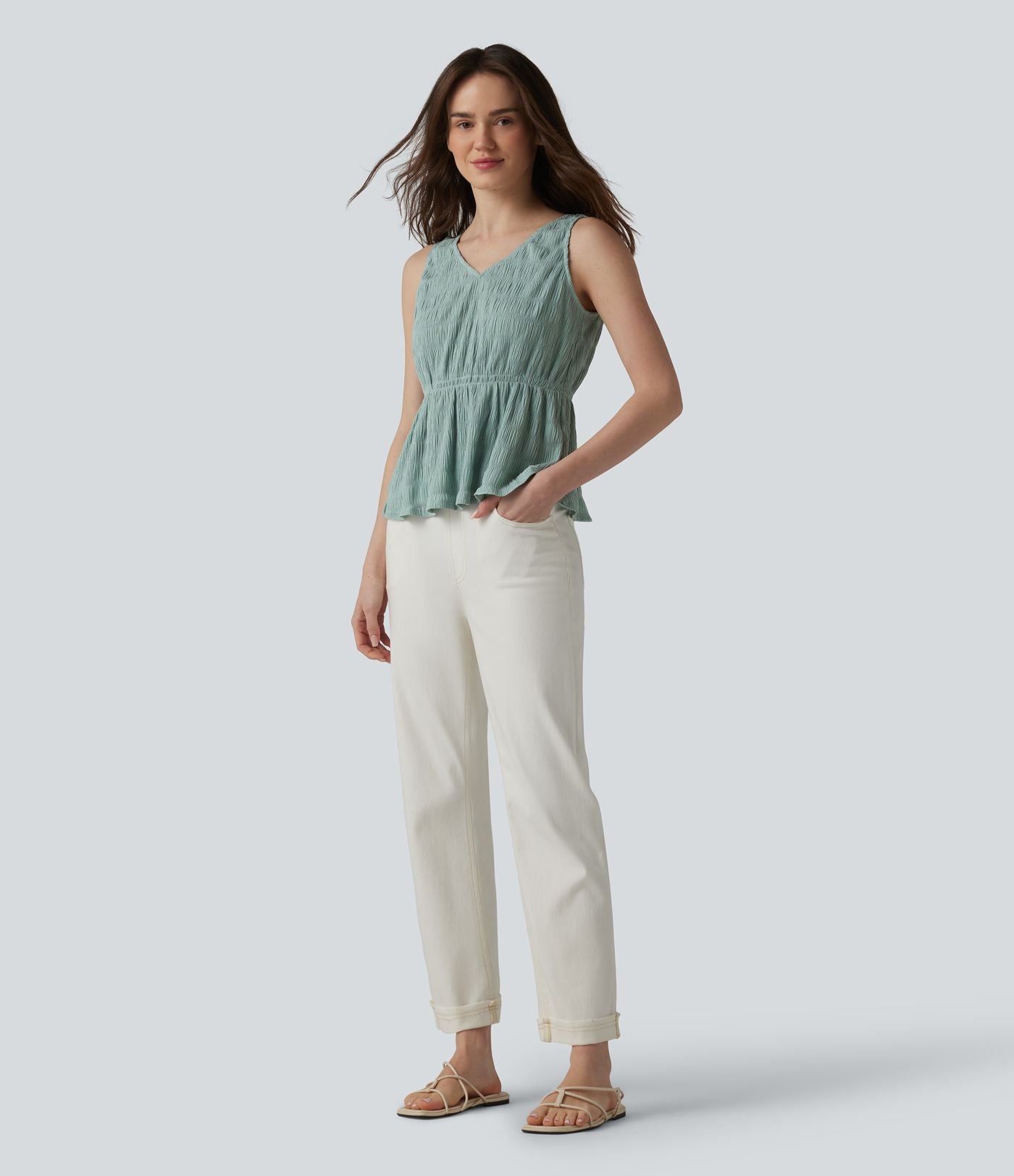 Débardeur casual texturé froissé col V