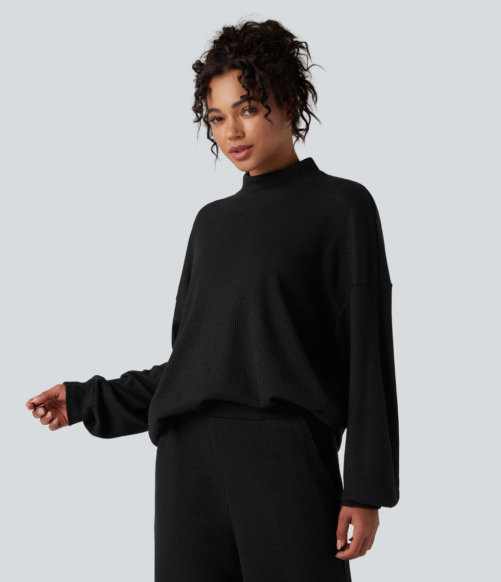 Sweat-shirt gaufré col montant manches longues coupe décontractée avec poches