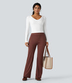 T-shirt tailleur côtelé court col V manches longues