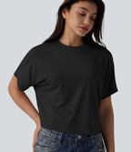 T-shirt décontracté col rond manches chauve-souris courtes