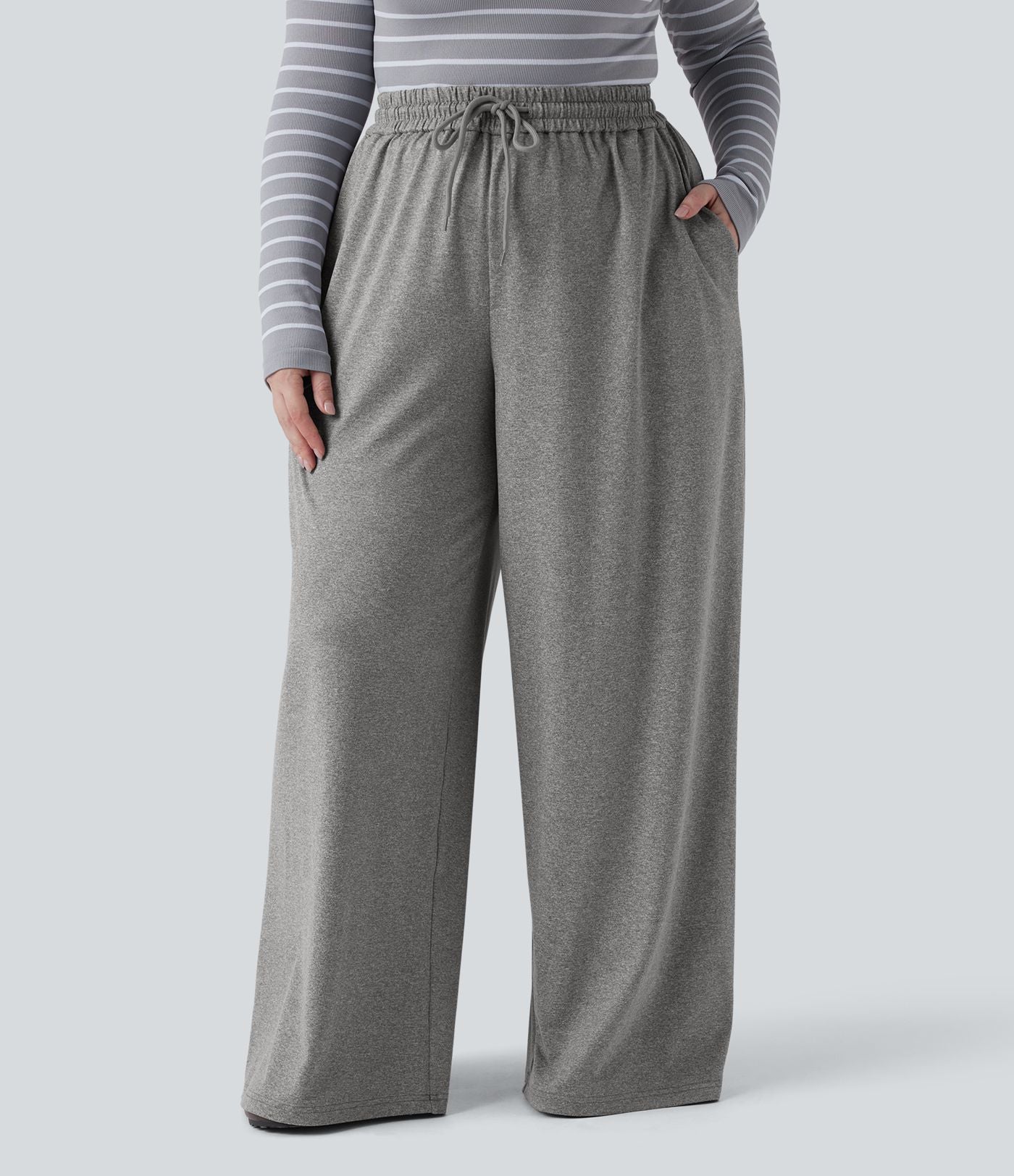Pantalon décontracté grande taille large taille haute avec cordon de serrage et poches
