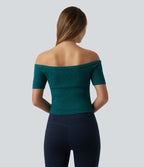 OneForm Seamless Flow Haut de sport de yoga raccourci sans couture épaules dénudées à manches courtes, avec soutien-gorge intégré