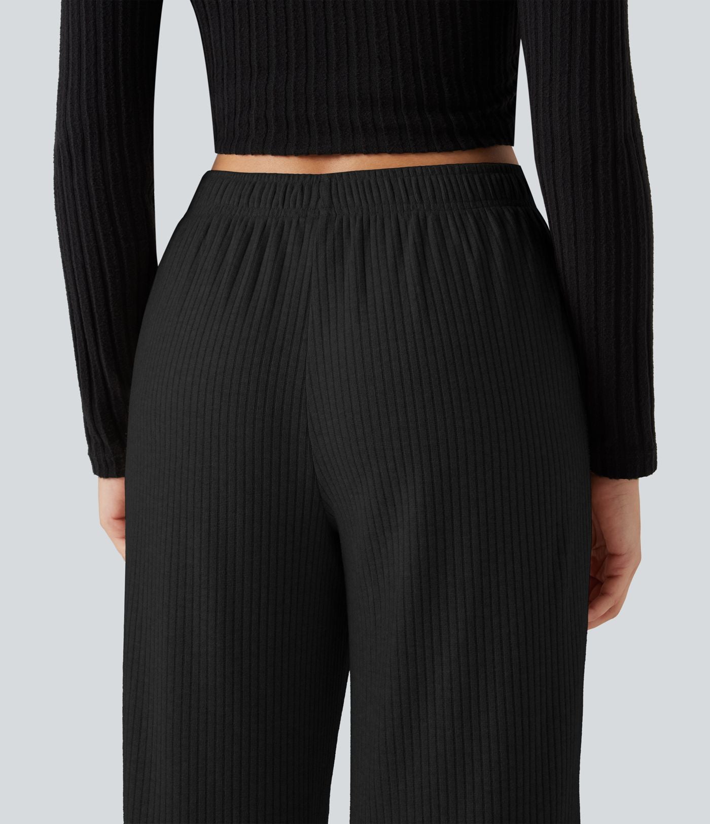 Pantalon large côtelé taille basse pliable avec cordon de serrage et poches