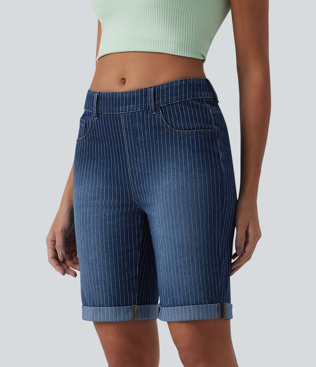 Short skinny casual en jean Halara Flex™ à rayures taille mi-haute avec ourlet retroussé et poches