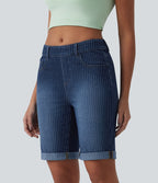 Short skinny casual en jean Halara Flex™ à rayures taille mi-haute avec ourlet retroussé et poches