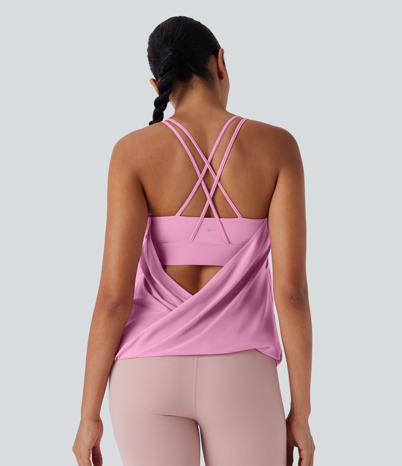 Débardeur yoga plissé à dos nu avec bretelles croisées et séchage rapide