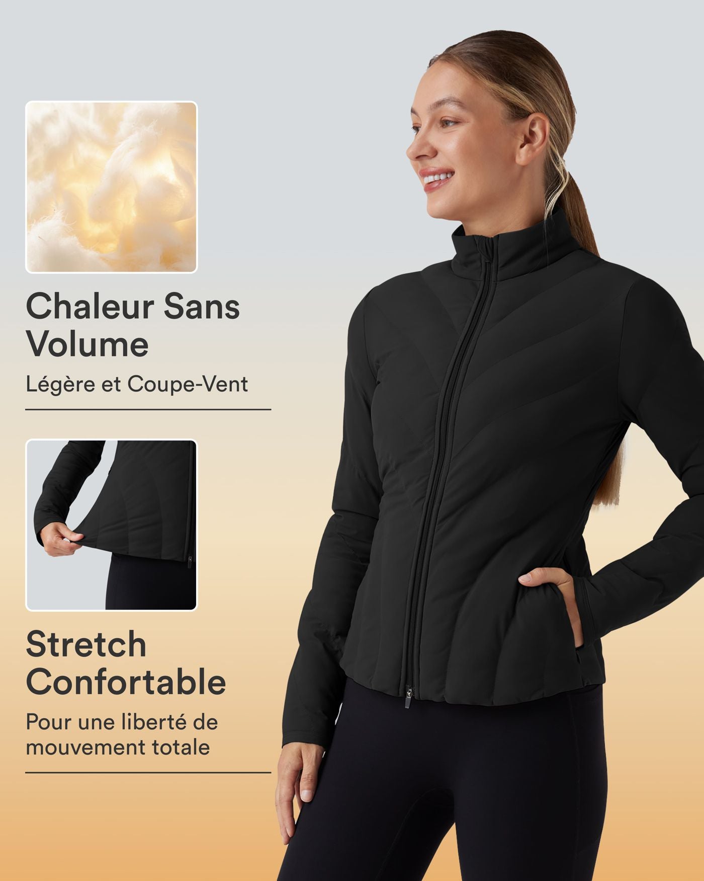 PuffFlex Veste matelassée casual extensible à col montant et manches longues avec poches