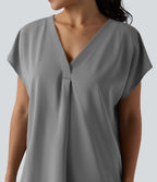 Blouse esprit bureau oversize défroissage facile, col V et manches courtes