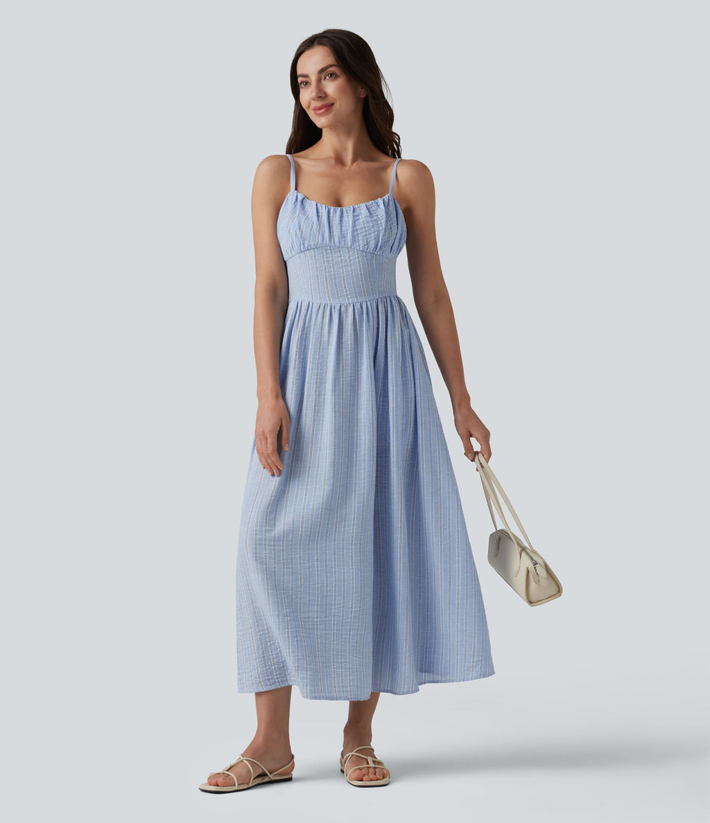 Robe nuisette midi fluide décontractée à rayures style corset lacé avec poches