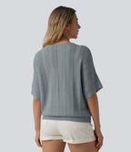 Pull décontracté col V manches courtes