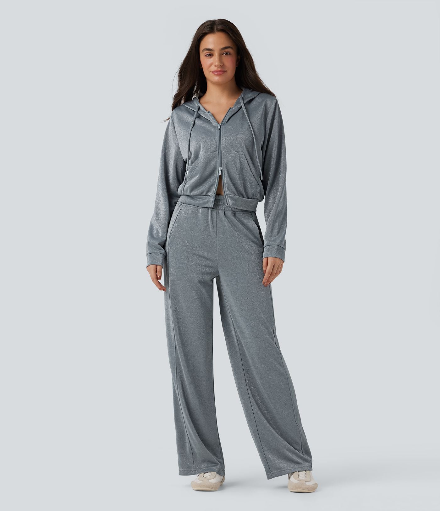 Pantalon droit taille haute effet sparkle, avec poches