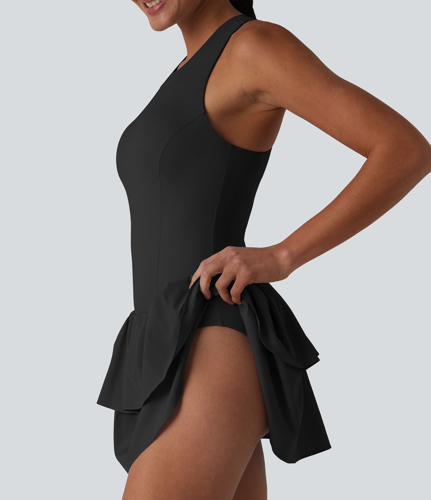 Breezeful™ Robe casual 2 en 1 sans manches dos nageur à séchage rapide, ourlet à volants étagés avec soutien-gorge intégré