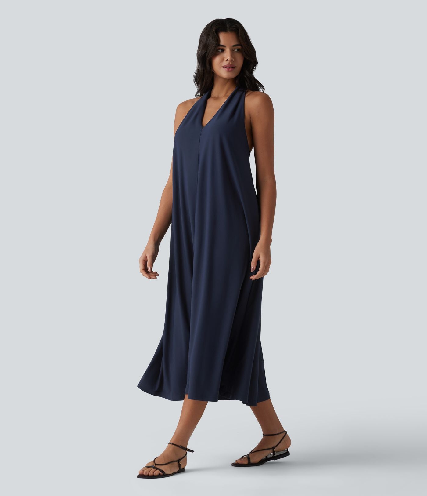 Robe midi décontractée col V avec poches