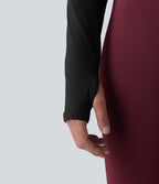 Haut de yoga SoftlyZero™ Plush push-up à col arrondi, manches longues, trous pour les pouces et poches