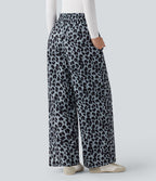 Pantalon large et fluide à imprimé léopard, taille haute avec cordon de serrage et poches latérales